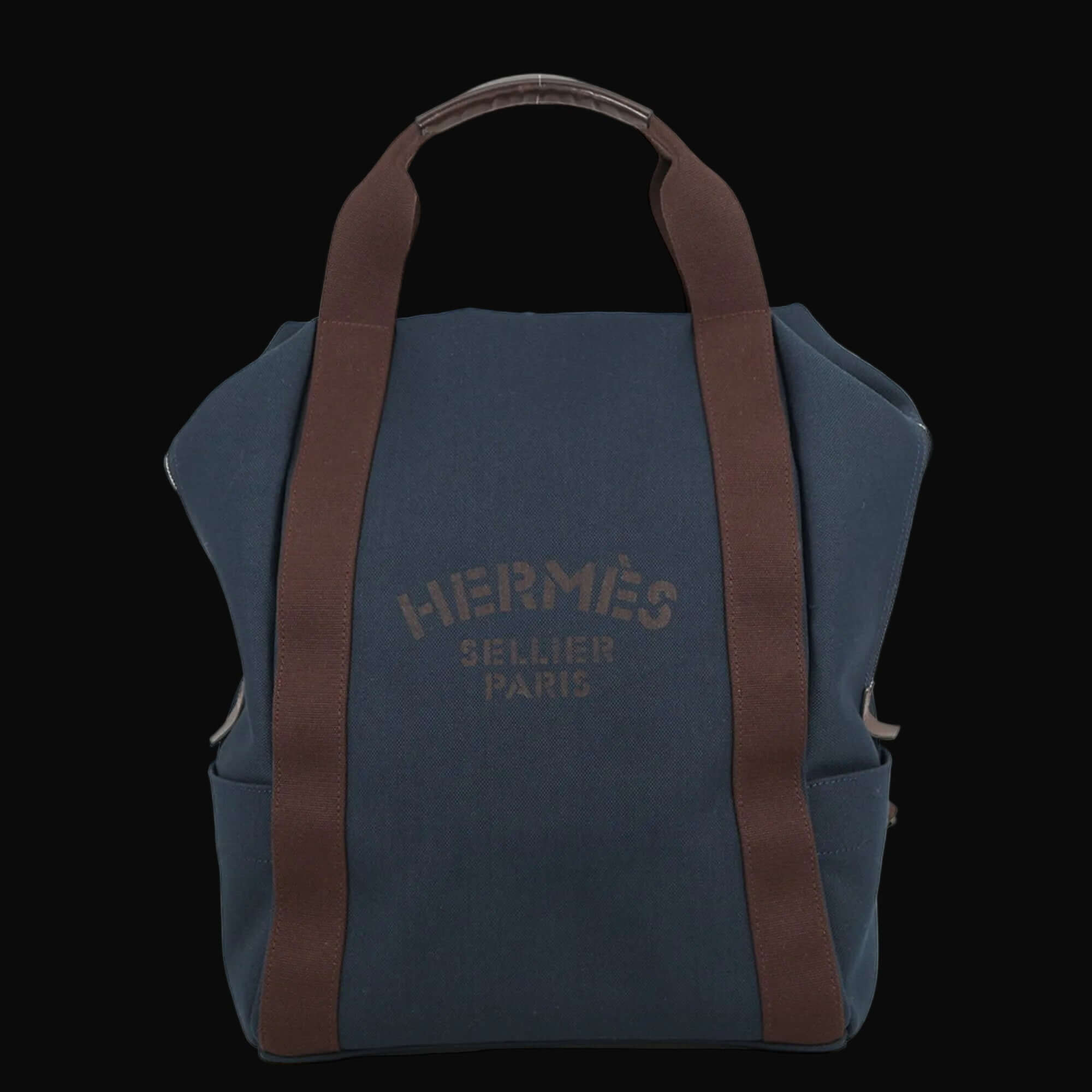 Hermes Hermès Sac de Pansage Groom Backpack in Navy/Fu/Toile Chevron/Canvas-0