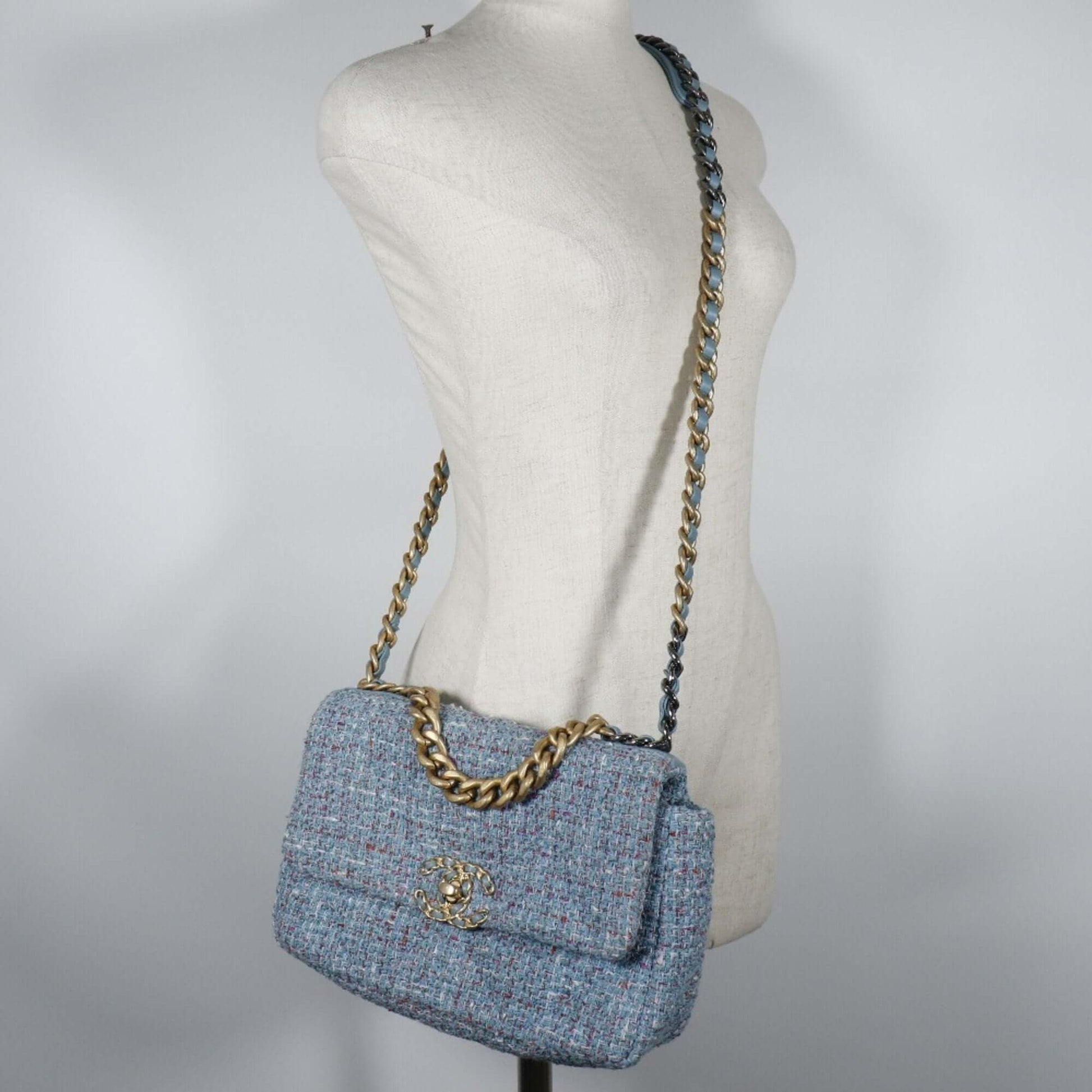 Chanel CHANEL Chain Shoulder 19 Bag Disneuf AS1160 Tweed Blue 2way A5 Turnlock ChainShoulder19 Women's-12