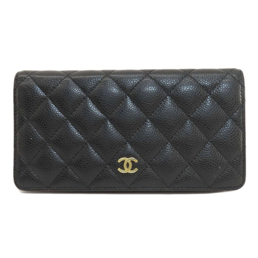 Chanel Matelasse Coco Mark Long Wallet Caviar Skin Women's-0