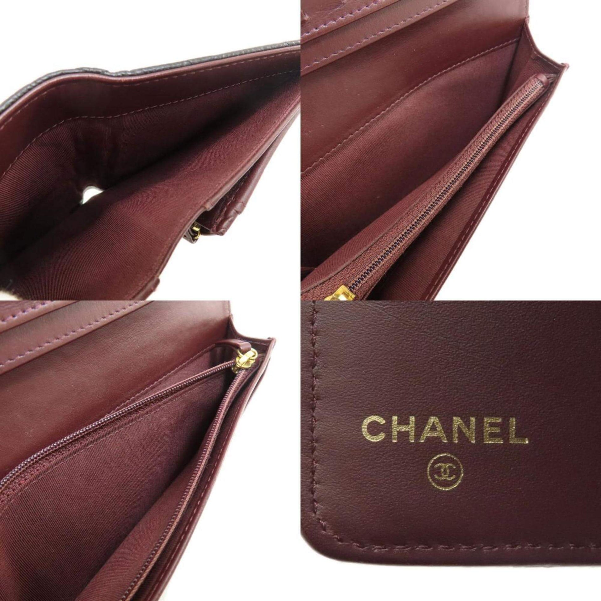 Chanel Matelasse Coco Mark Long Wallet Caviar Skin Women's-4