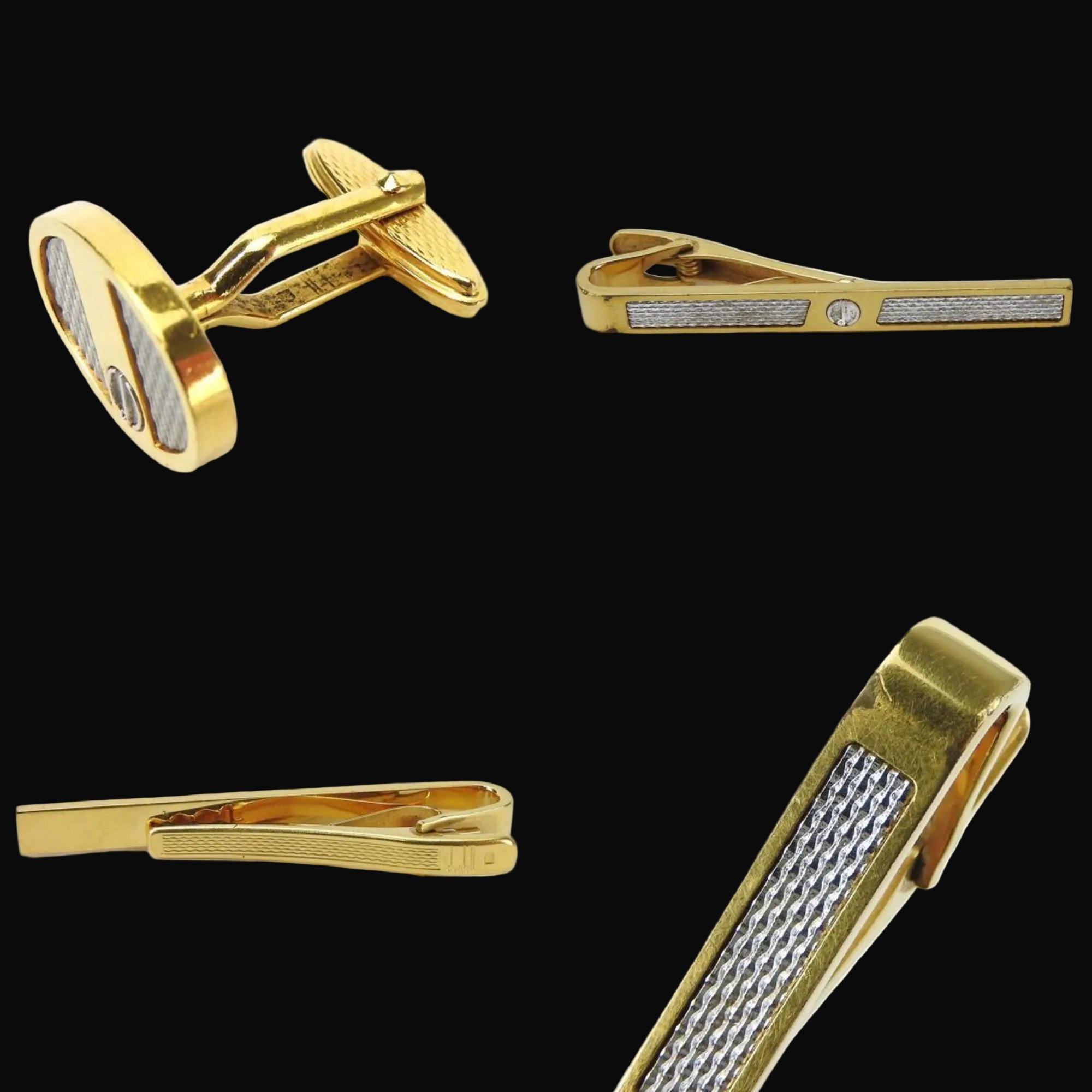 Dunhill Cufflinks Metal Gold Silver GP Tie Clip Set Men's-8