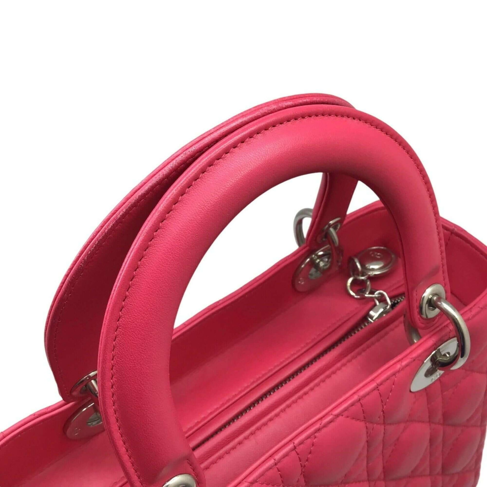 Christian Dior DIOR Lady Dior Cannage Medium Leather Pink Christian Shoulder Bag Handbag Women's-8