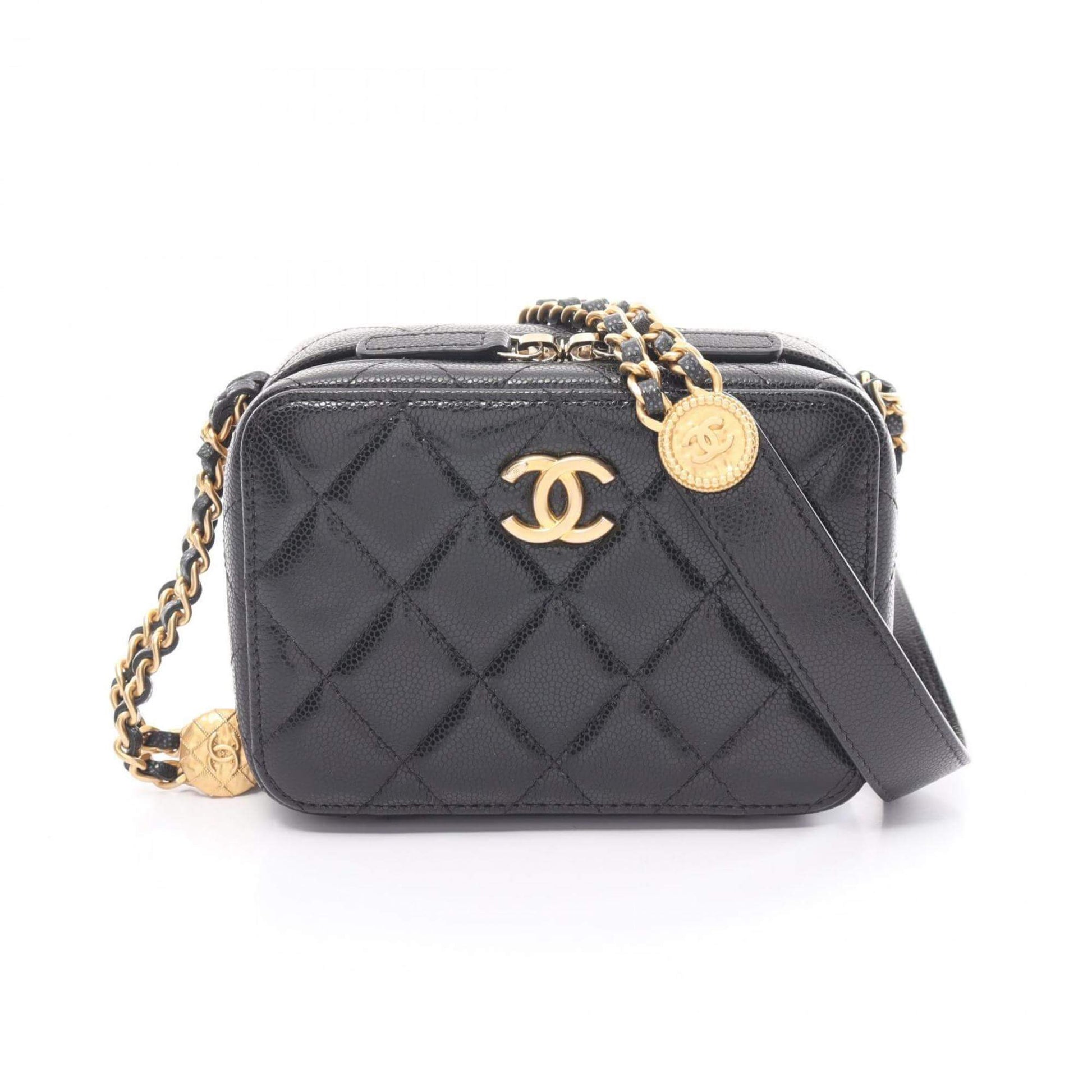 CHANEL Matelasse Shoulder Bag, Caviar Skin (Grained Calfskin), Women's, Black-0