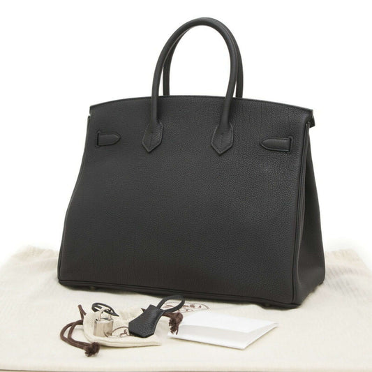 Hermes Birkin 35 Handbag Togo Black W Engraved-1