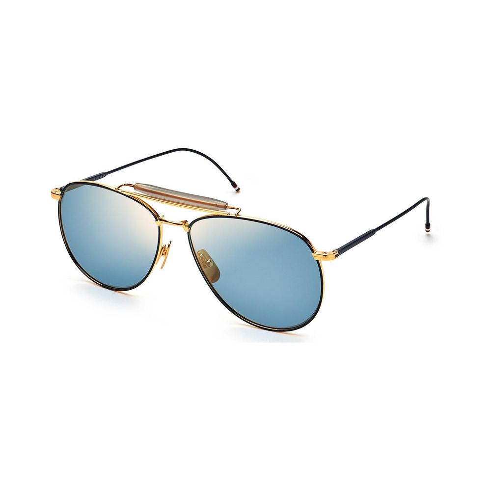 Thom Browne limited edition gold titanium sunglasses with blue lenses handmade in Japan