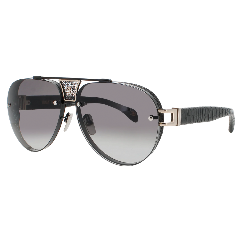Bugatti 05 titanium aviator sunglasses — side view with leather temple detail