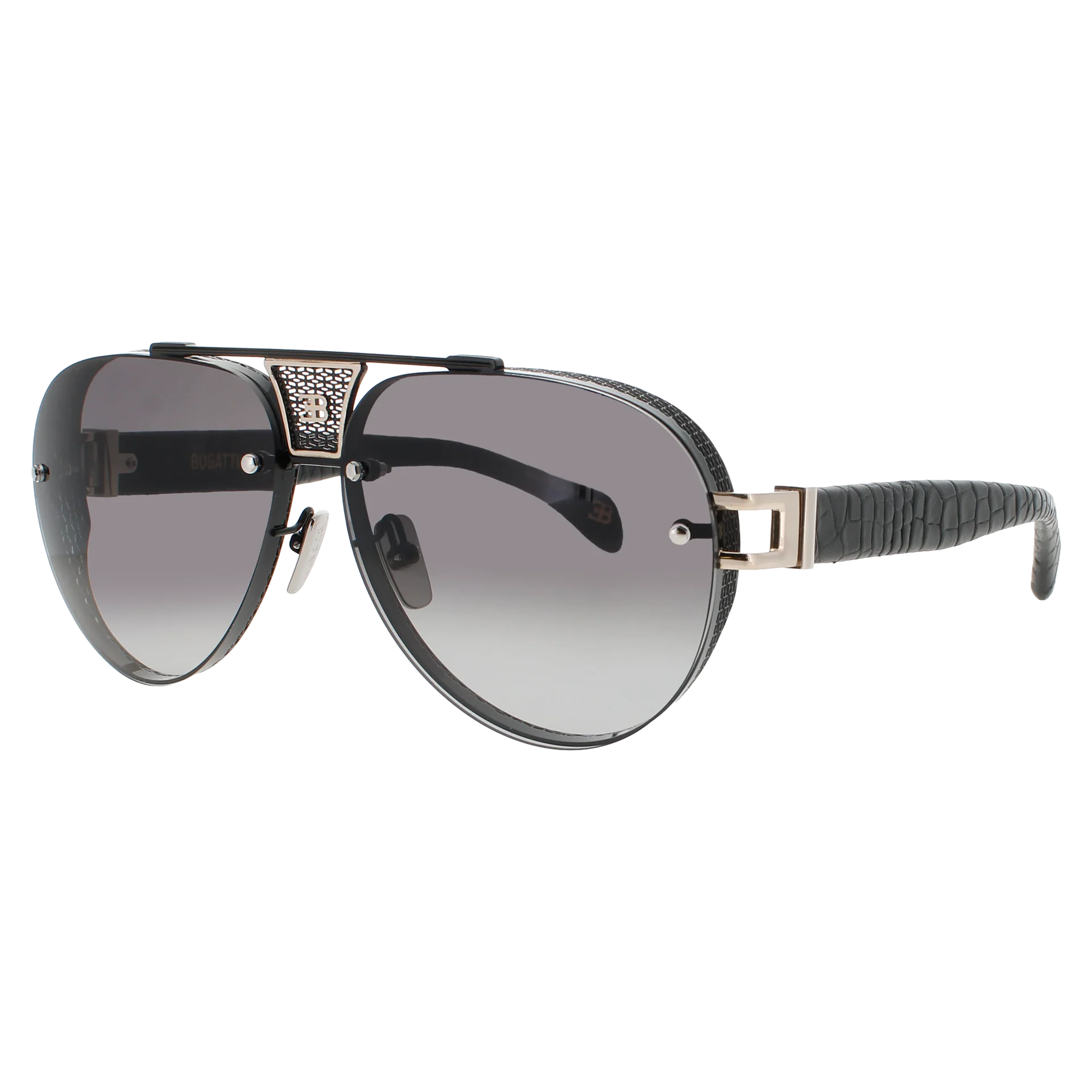 Bugatti 05 titanium aviator sunglasses — side view with leather temple detail