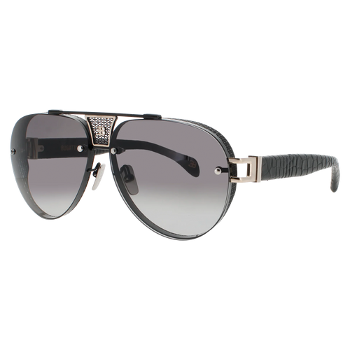 Bugatti 05 titanium aviator sunglasses — side view with leather temple detail