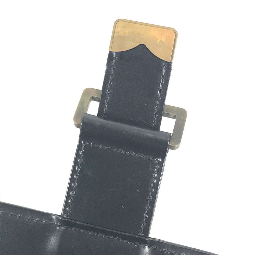 Detail of Louis Vuitton Vintage Pouch showcasing the elegant black leather and gold hardware