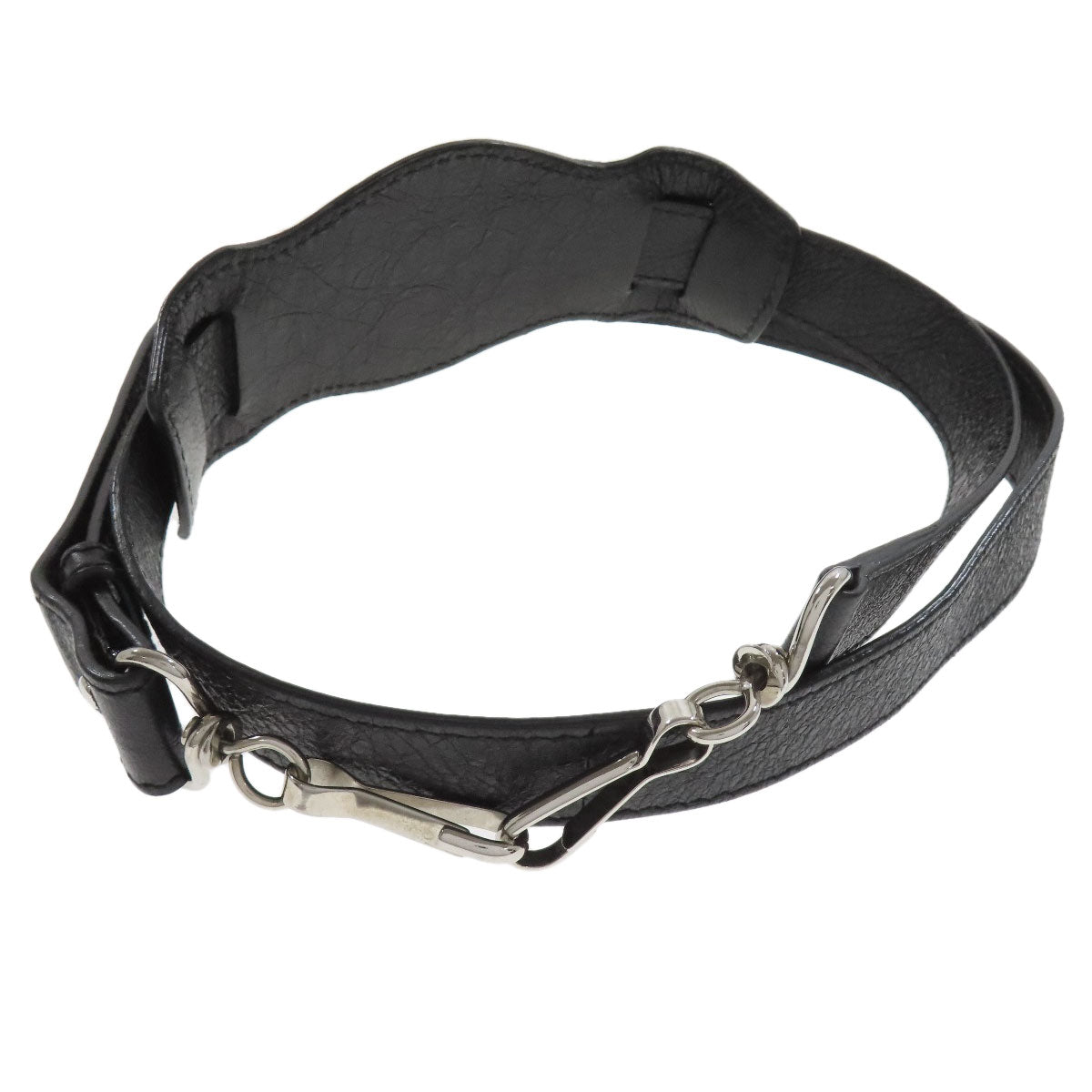 BALENCIAGA Vintage Leather Bag Strap in Black with Adjustable Length and Silver Hardware
