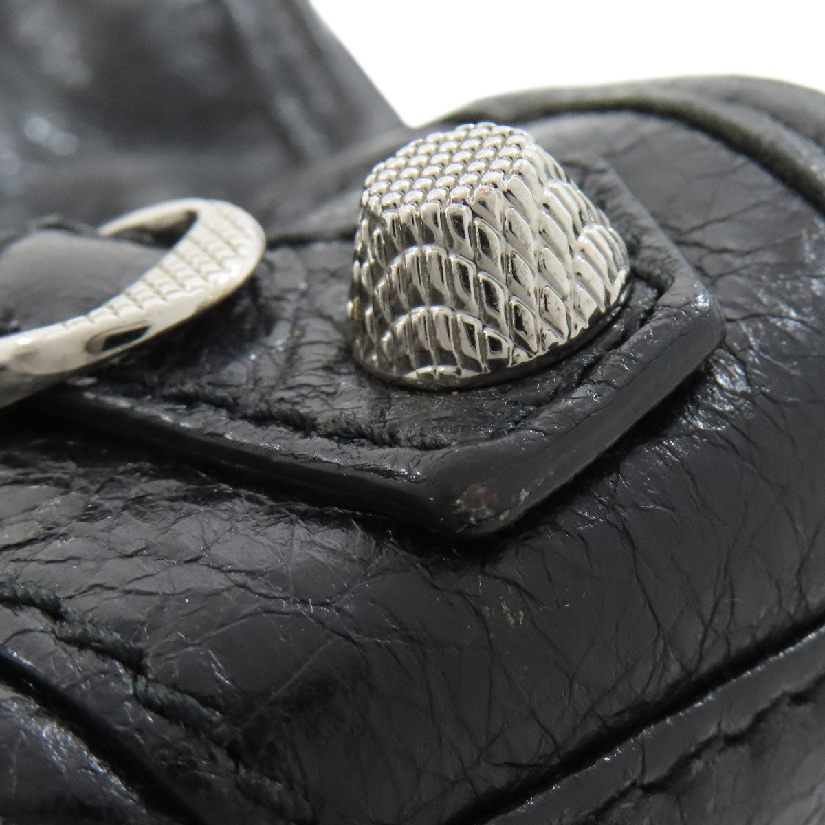 Close-up of BALENCIAGA Vintage Black Bag with Unique Hardware Detailing