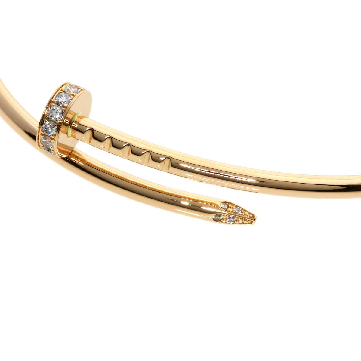 Close-up of the Cartier Juste un Clou bracelet for sale featuring gold and diamond accents