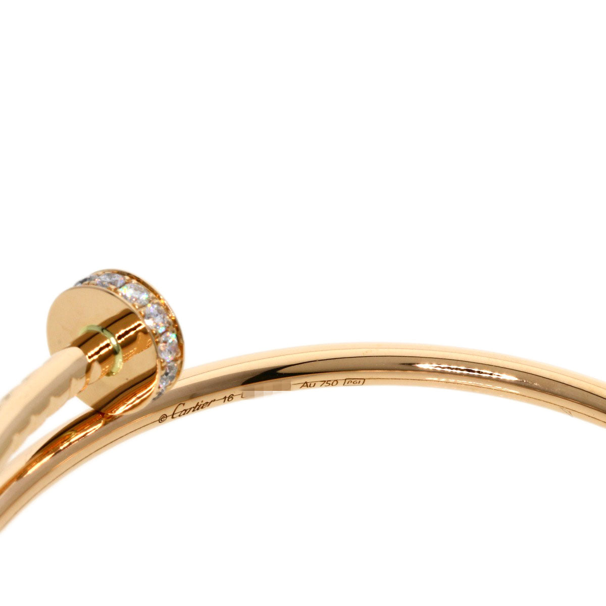 Close-up of Cartier Juste un Clou bracelet for sale, featuring a sleek design and diamond accents