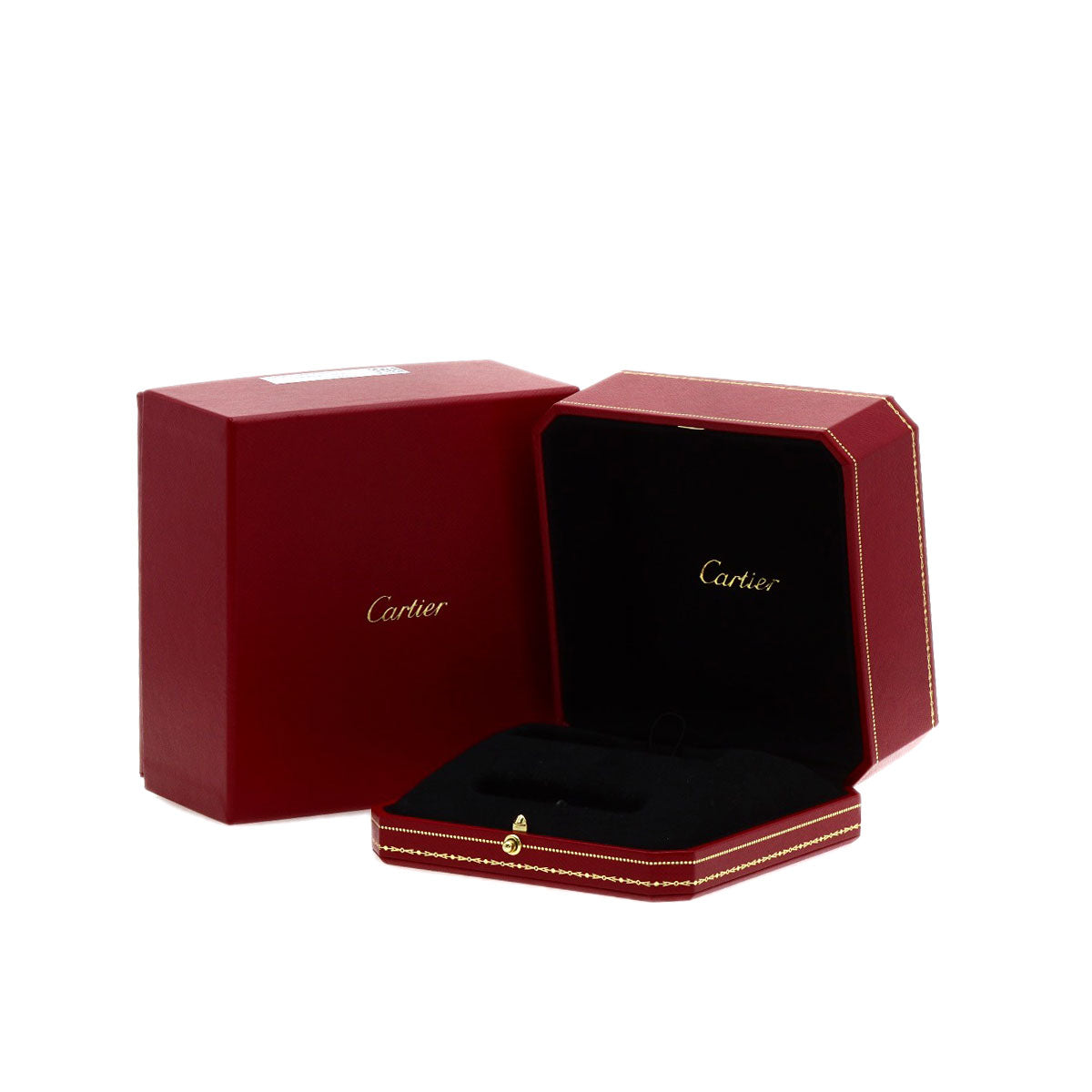 Cartier Love bracelet used displayed in elegant red Cartier jewelry box with black interior