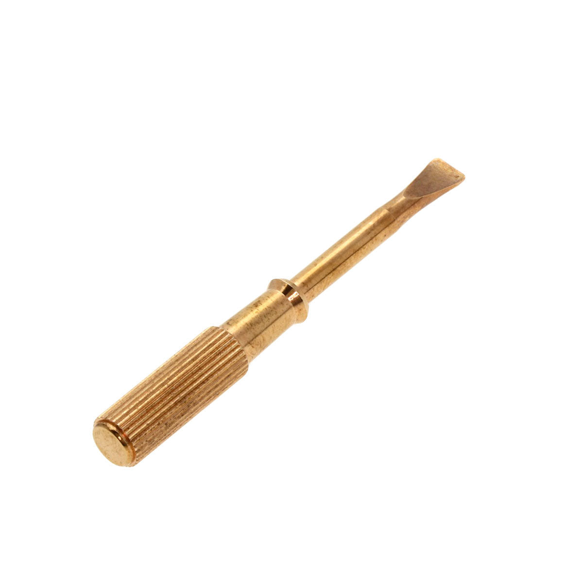Gold screwdriver tool for adjusting Cartier Love bracelet used with a textured handle