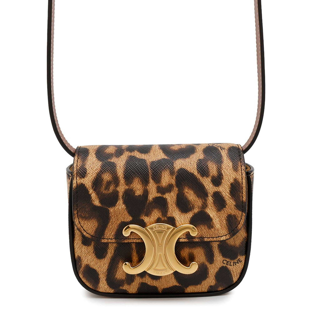 CÉLINE Pre-Loved Mini Claude crossbody bag in leopard print with gold hardware detail