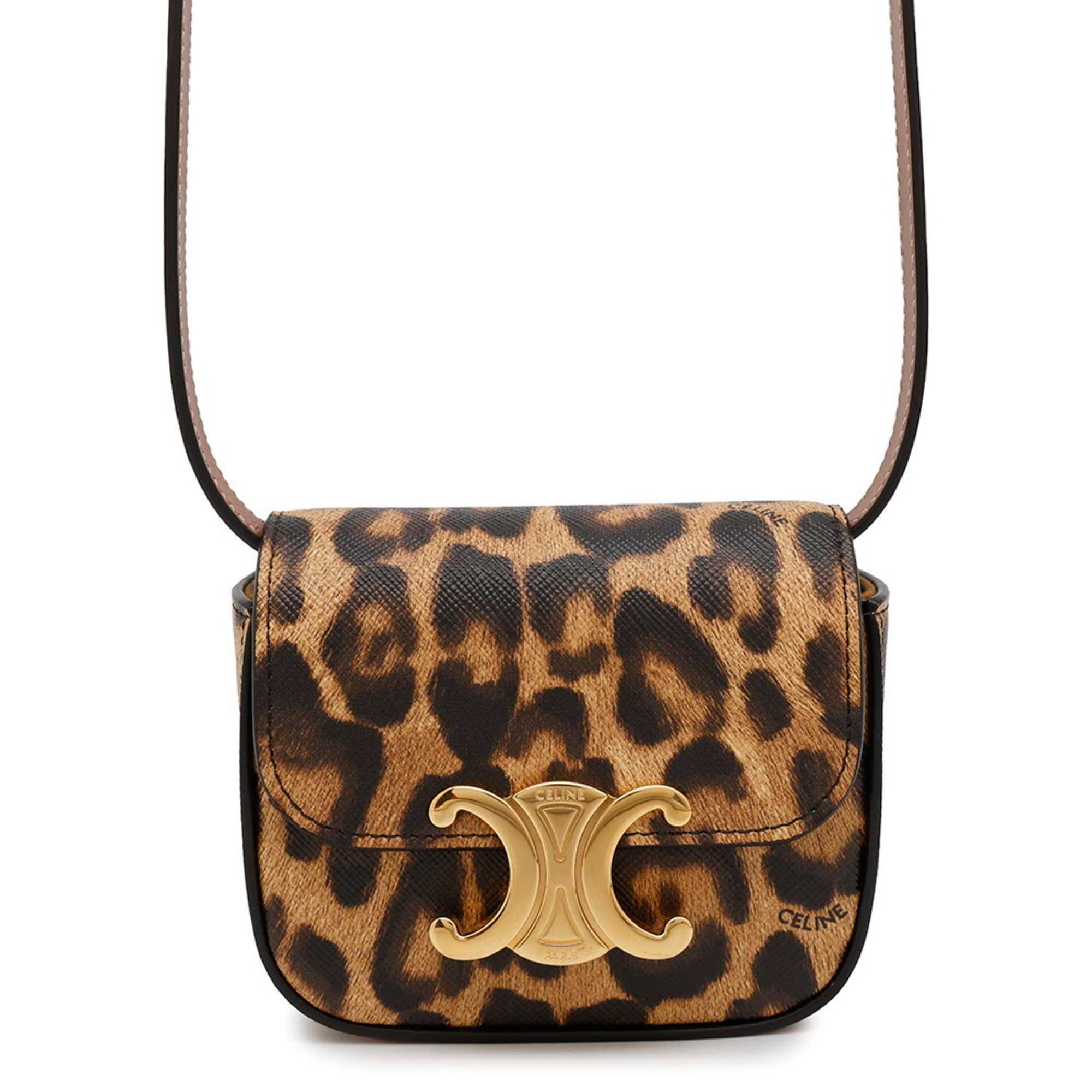 CÉLINE Pre-Loved Mini Claude crossbody bag in leopard print with gold hardware detail