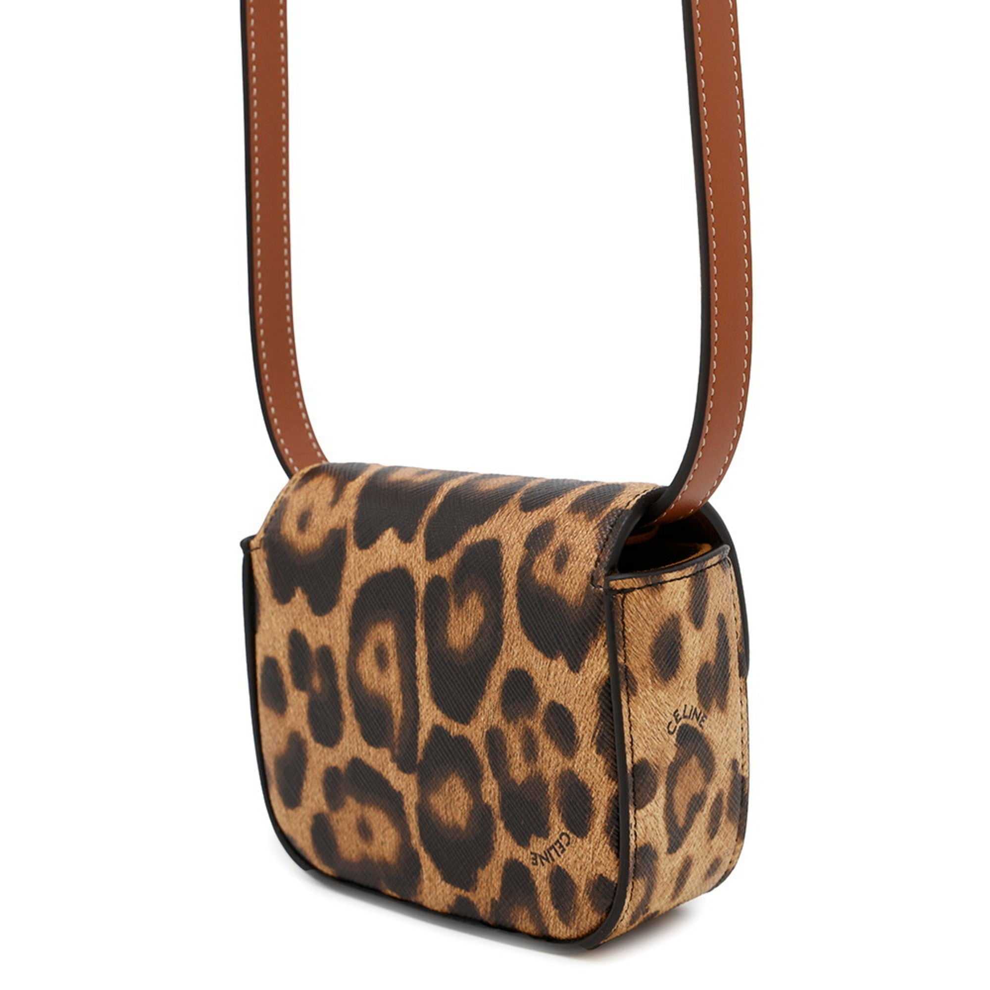 MANSII CÉLINE Pre-Loved Mini Claude crossbody bag in leopard print with a stylish shoulder strap