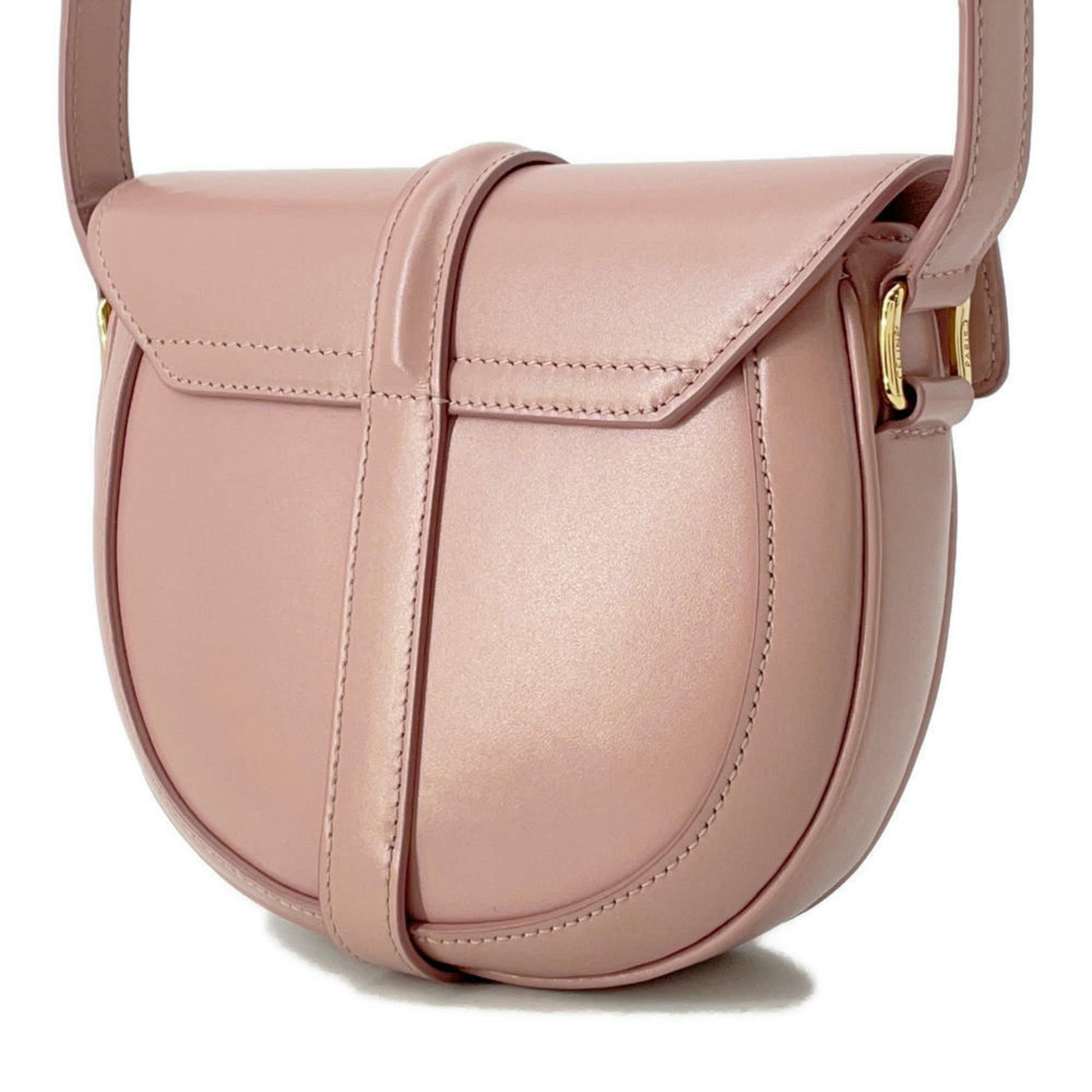 Celine pre-loved pink leather crossbody bag with elegant curved design and gold hardware