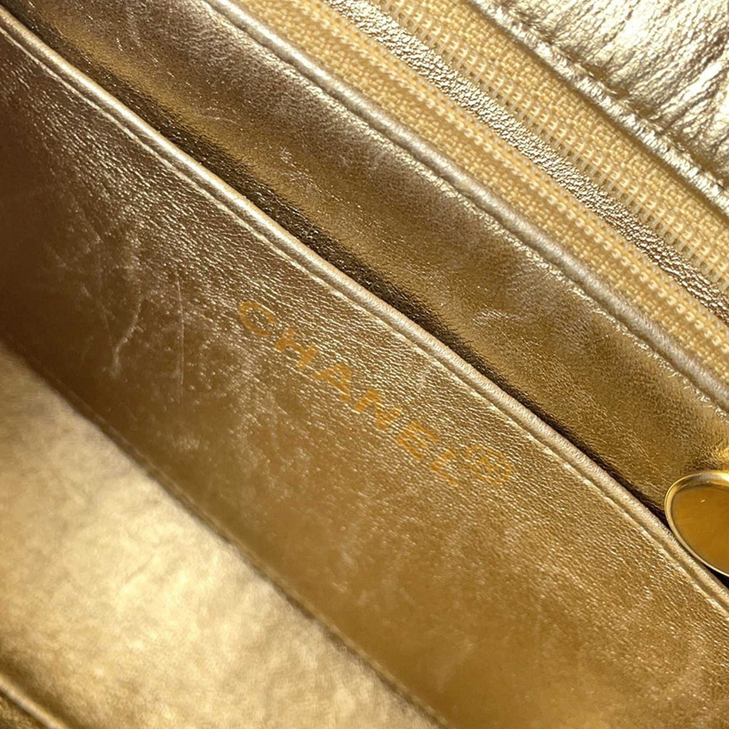 Authentic Chanel Matelasse 18 for sale, featuring a luxurious metallic gold finish and signature Chanel branding