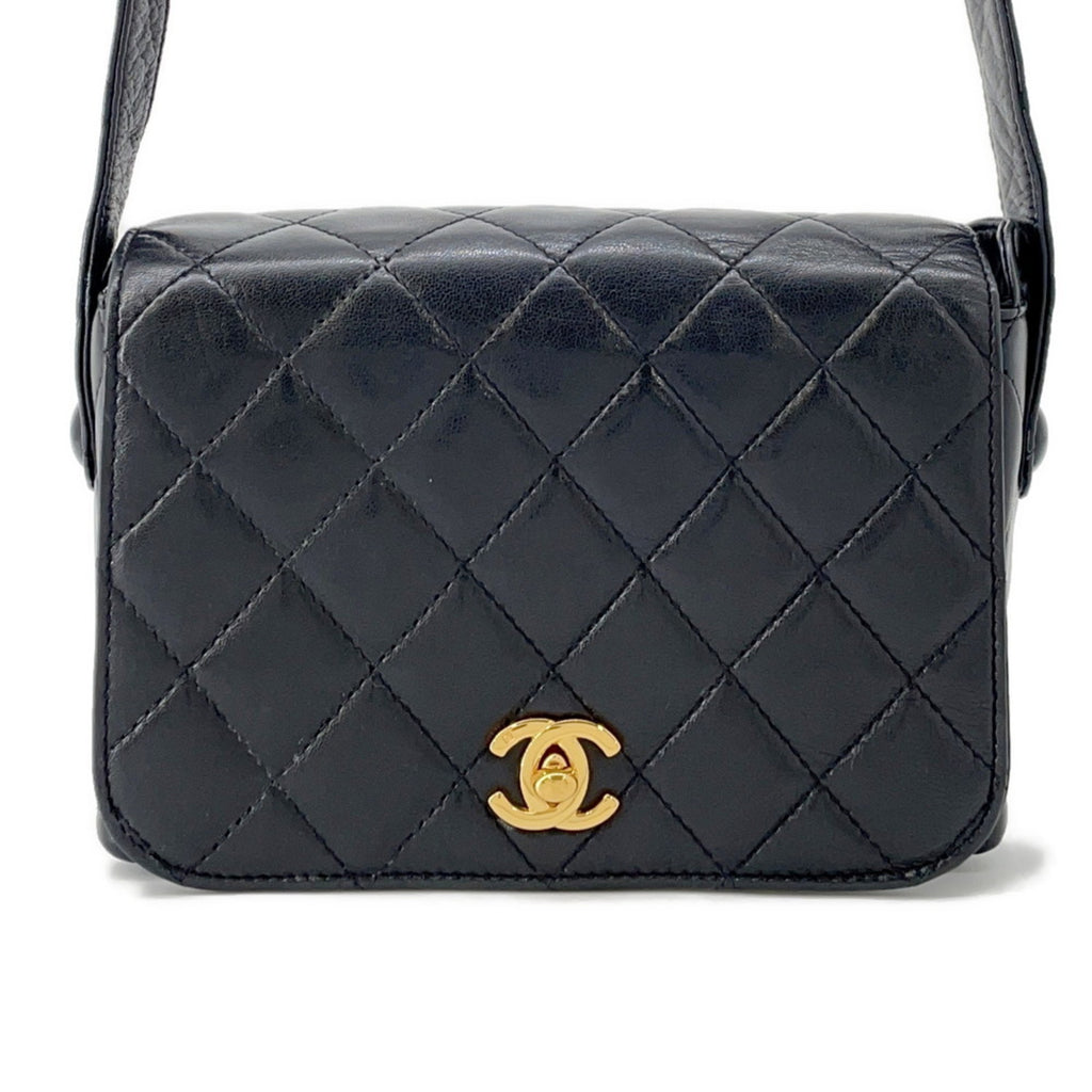 MANSII CHANEL Pre-Loved Matelasse Full Flap Black Leather Handbag with Gold Logo Detail
