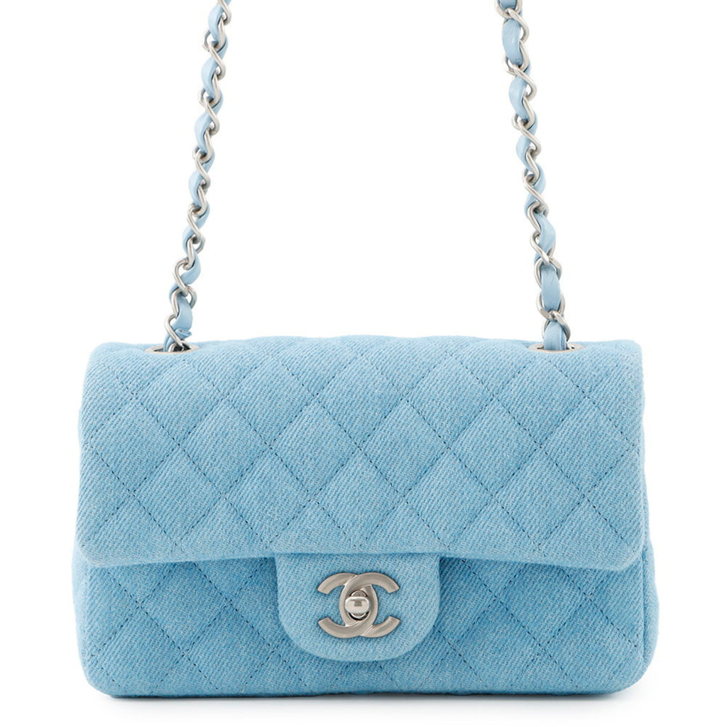 MANSII CHANEL Pre-Loved Mini Matelasse Denim Handbag in Light Blue with Classic Silver Hardware