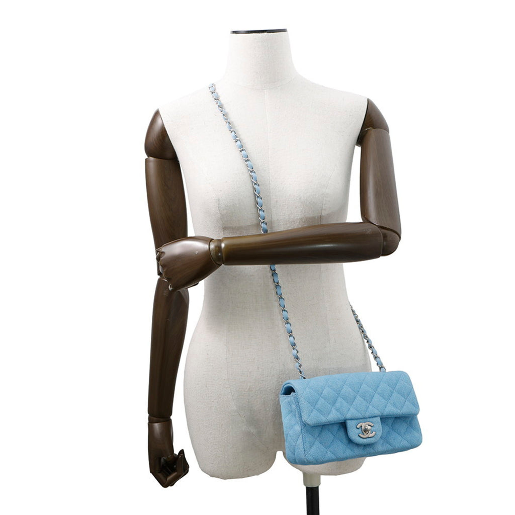 MANSII CHANEL Pre-Loved Mini Matelasse Denim Crossbody Bag in Light Blue with Quilted Design