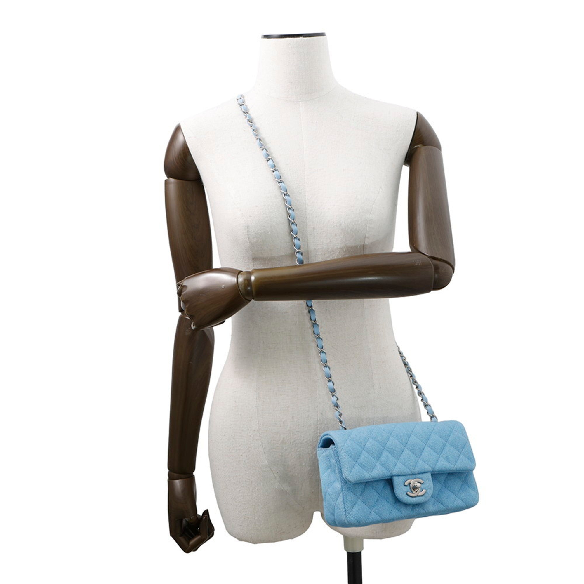MANSII CHANEL Pre-Loved Mini Matelasse Denim Crossbody Bag in Light Blue with Quilted Design