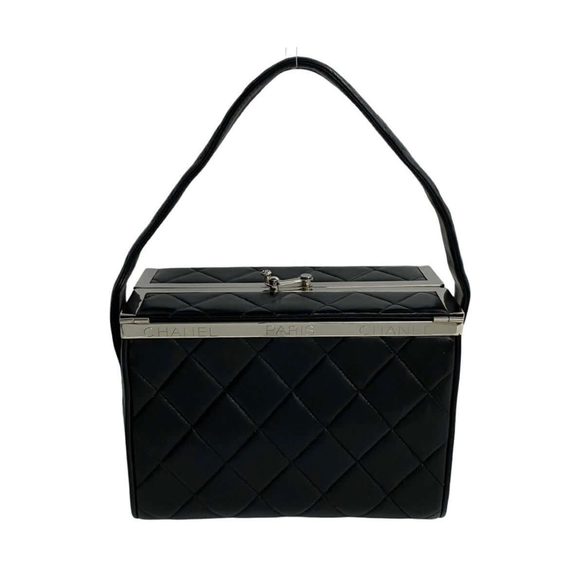 CHANEL pre-owned black quilted handbag with a structured design and top handle