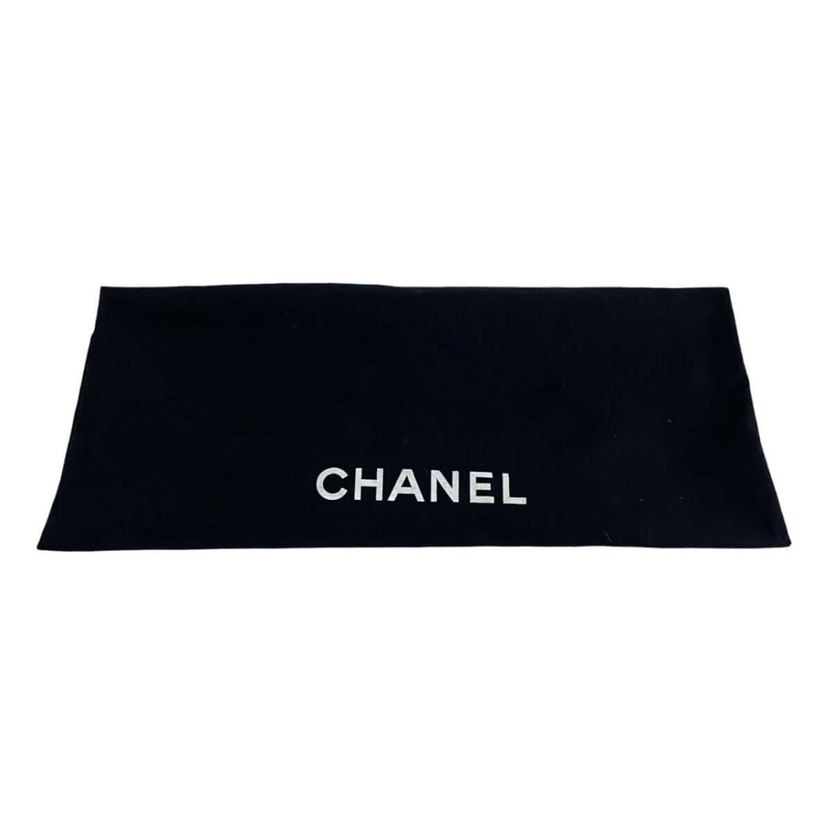 Pre-owned CHANEL dust bag in black with white logo for storing handbags safely
