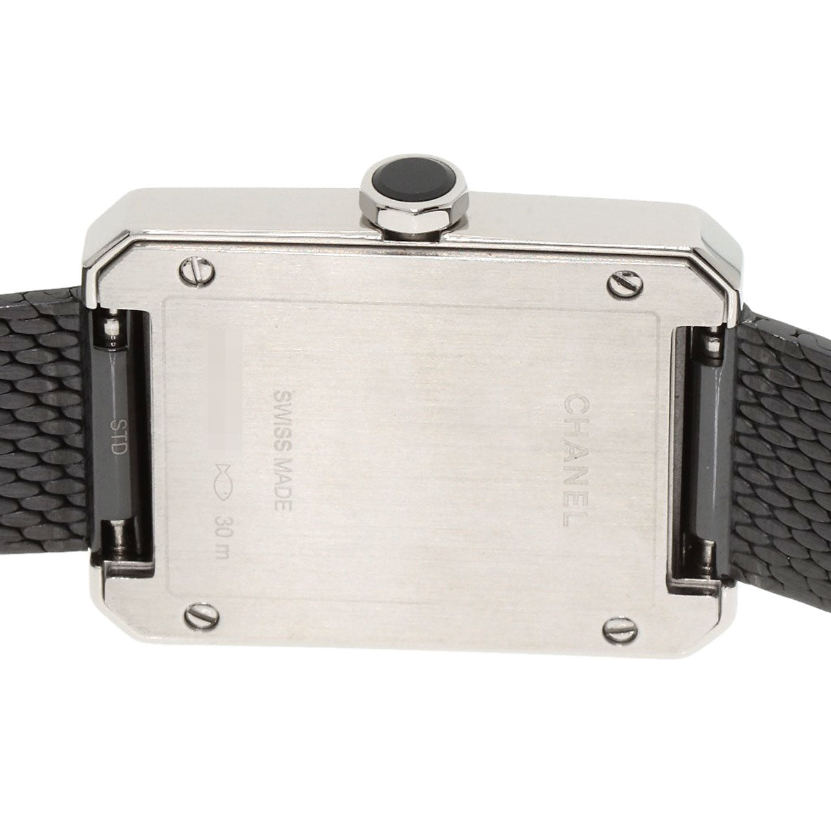 Back view of a pre-owned Chanel Boy-Friend watch with a stainless steel case and mesh strap