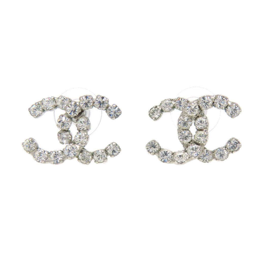 Elegant pre-owned Chanel earrings featuring sparkling rhinestone design in classic logo shape