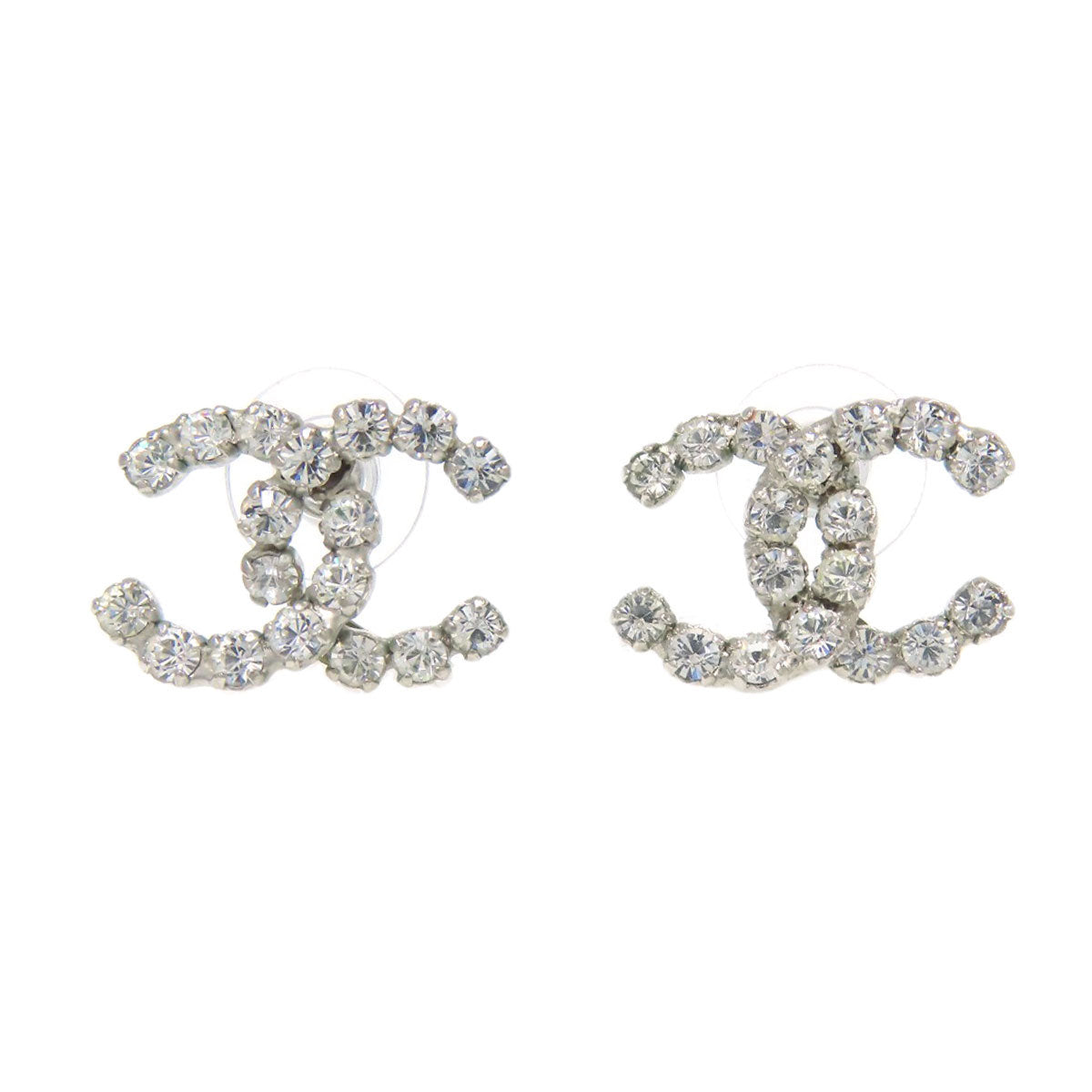 Elegant pre-owned Chanel earrings featuring sparkling rhinestone design in classic logo shape