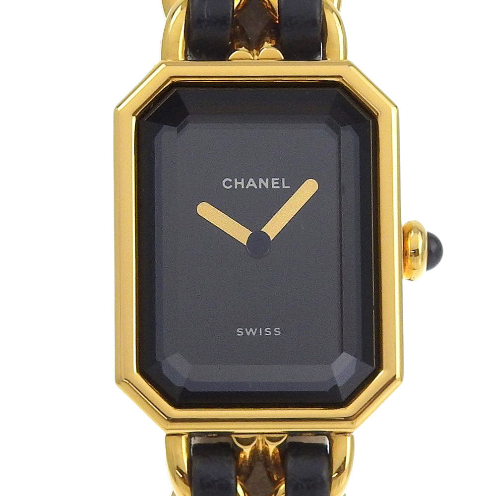Chanel Premiere Rock Quartz watch with a gold-tone case and black strap for sale