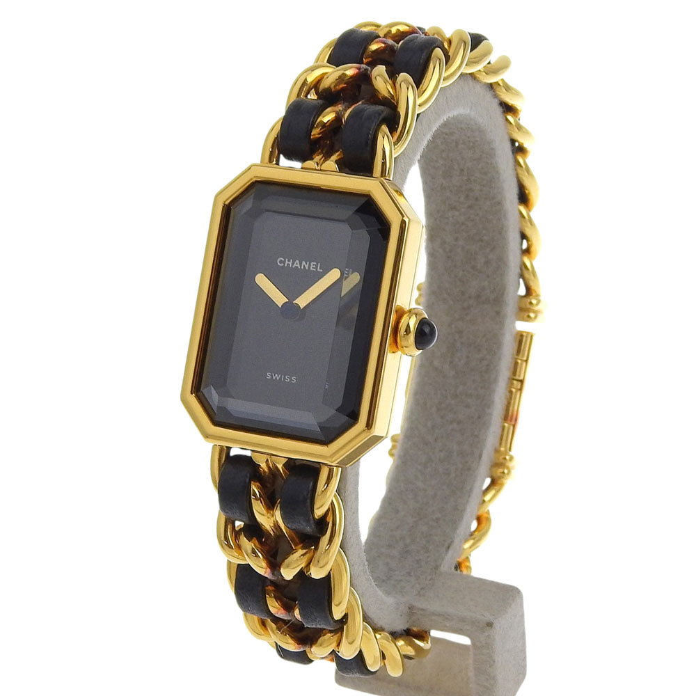 Chanel Premiere Rock Quartz watch for sale featuring a black octagonal face and gold chain bracelet