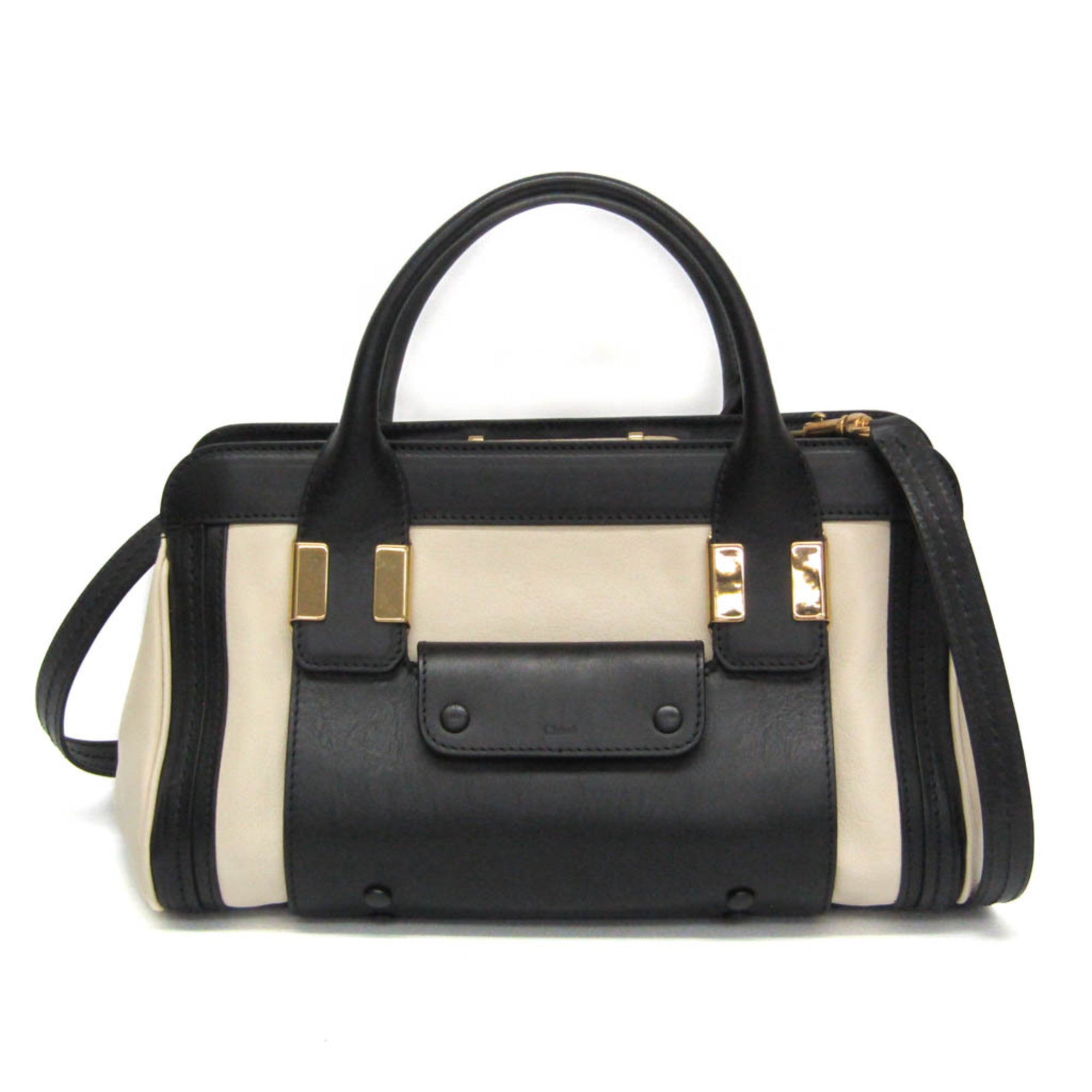 CHLOÉ Pre-Loved Little Alice Handbag in Black and Cream with Gold Hardware and Adjustable Strap