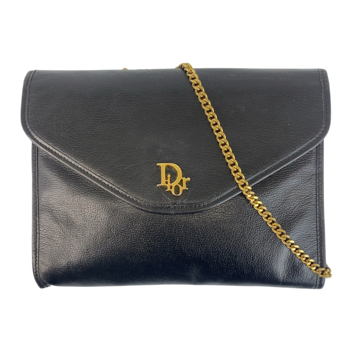Dior Vintage Black Leather Bag with Gold Chain Strap and Logo Detail