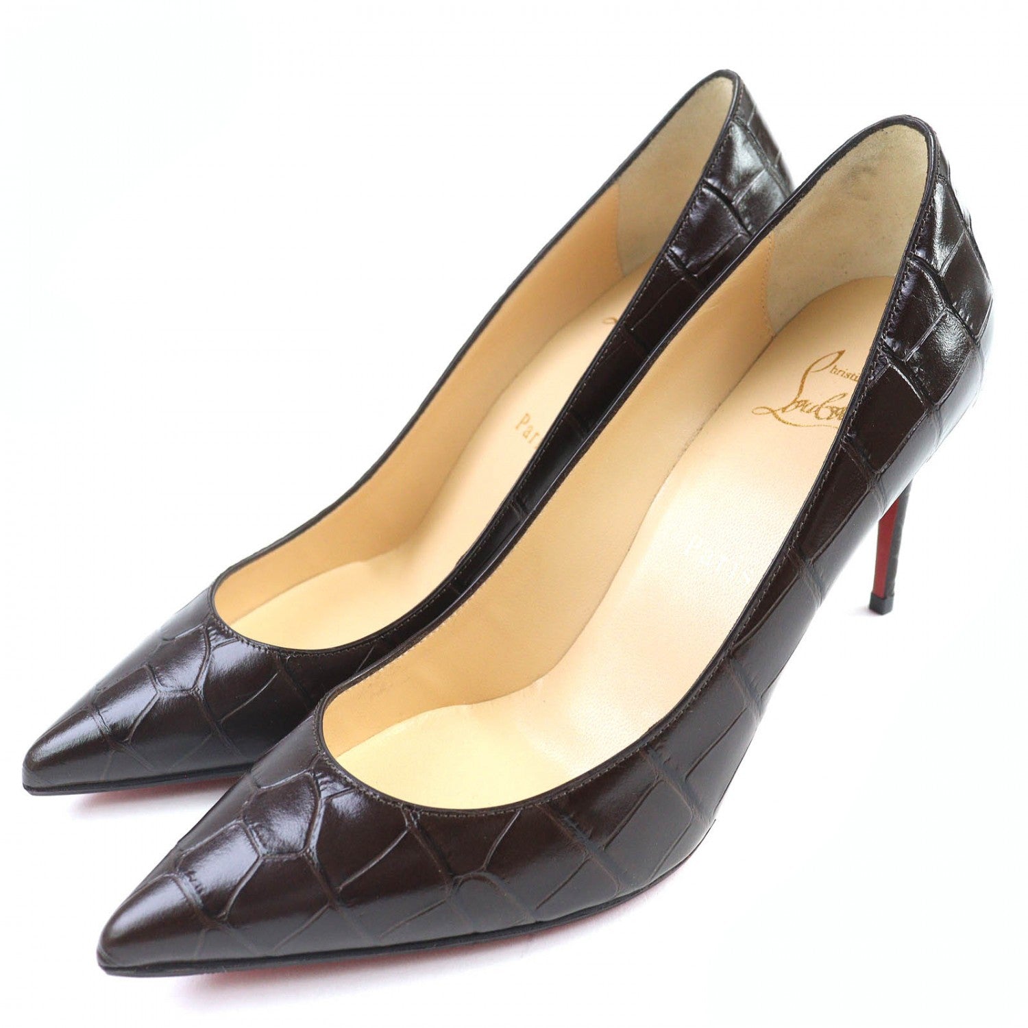 Elegant pre-owned Christian Louboutin pumps in dark brown with a stylish pointed toe design