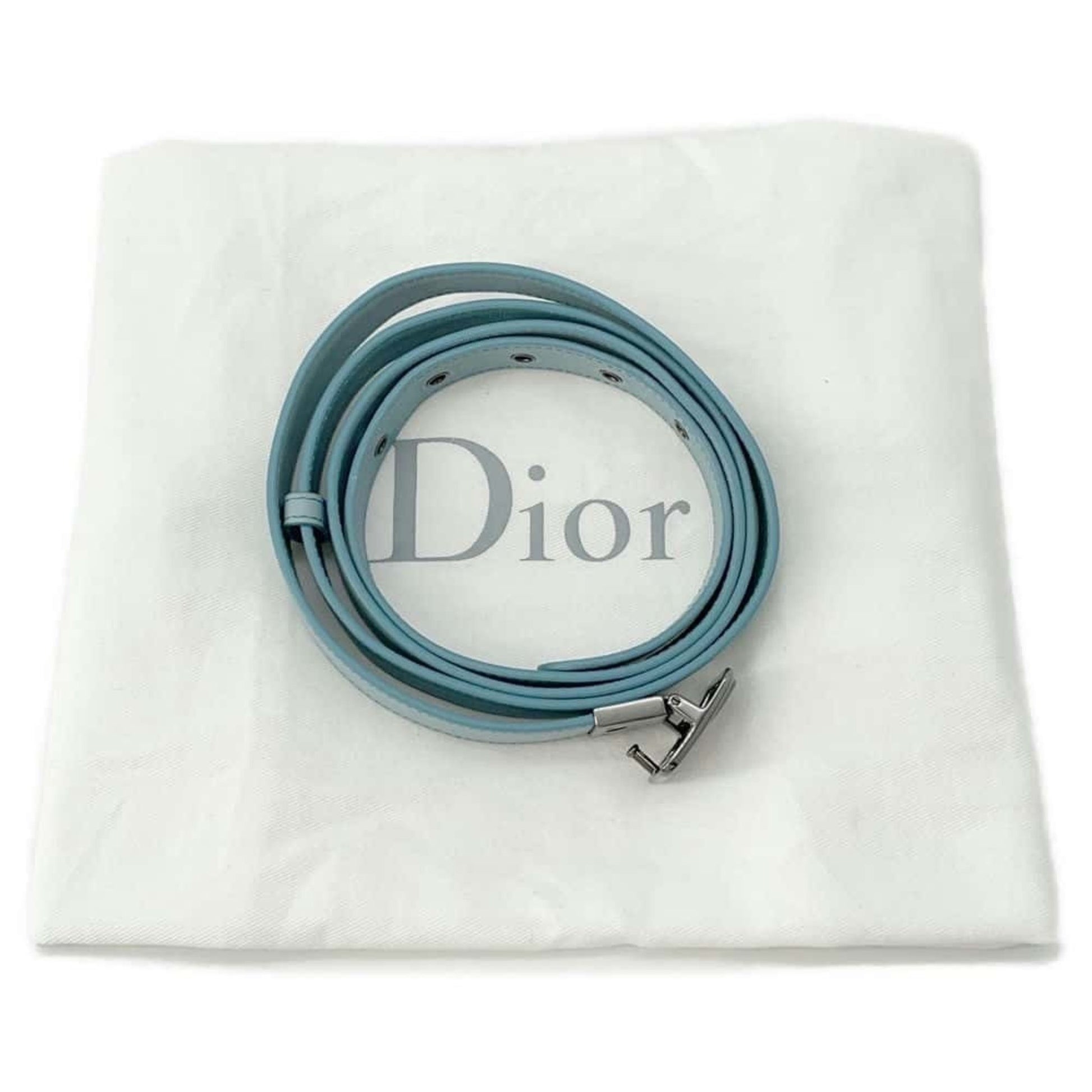 Pre-owned Christian Dior bag strap in light blue with silver hardware and dust bag