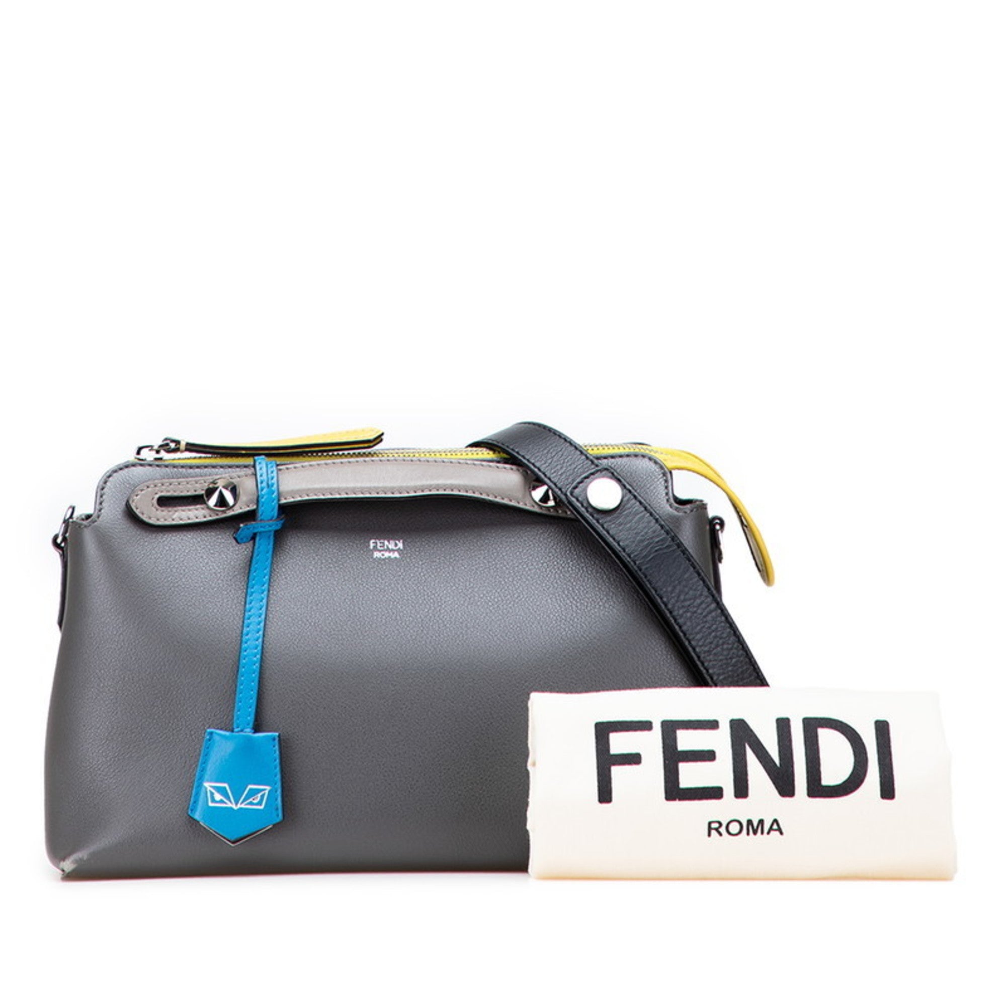 Pre-owned Fendi By the Way bag in gray with colorful accents and original dust bag