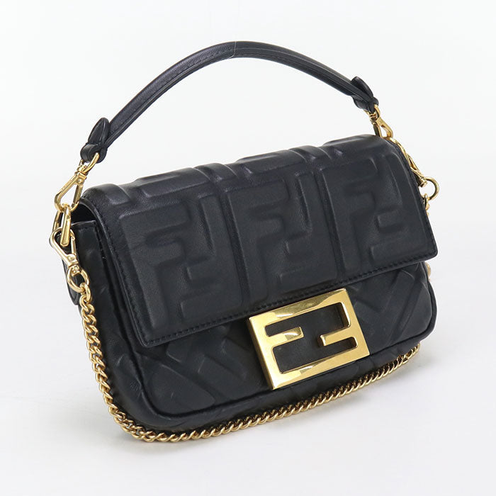 FENDI second hand black handbag with gold chain and logo clasp, perfect for stylish occasions