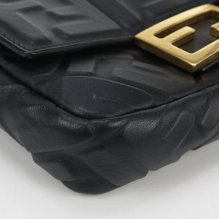 Fendi second hand black leather bag with textured pattern and gold logo clasp detail