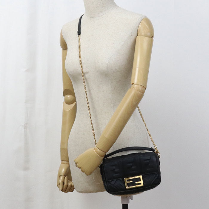 FENDI second hand black shoulder bag with gold-tone hardware and adjustable chain strap