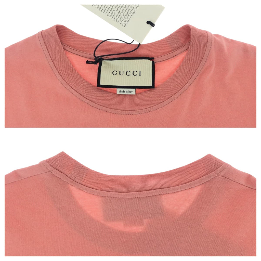 Designer pre-loved Gucci shirt women in soft pink with classic crew neckline and logo tag