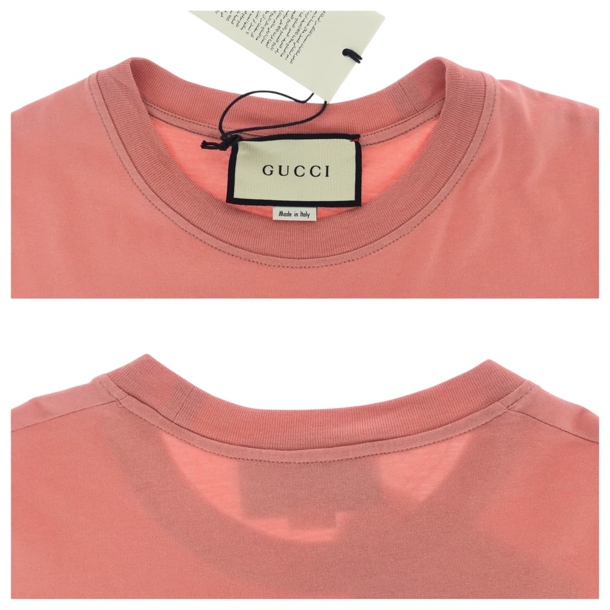 Designer pre-loved Gucci shirt women in soft pink with classic crew neckline and logo tag