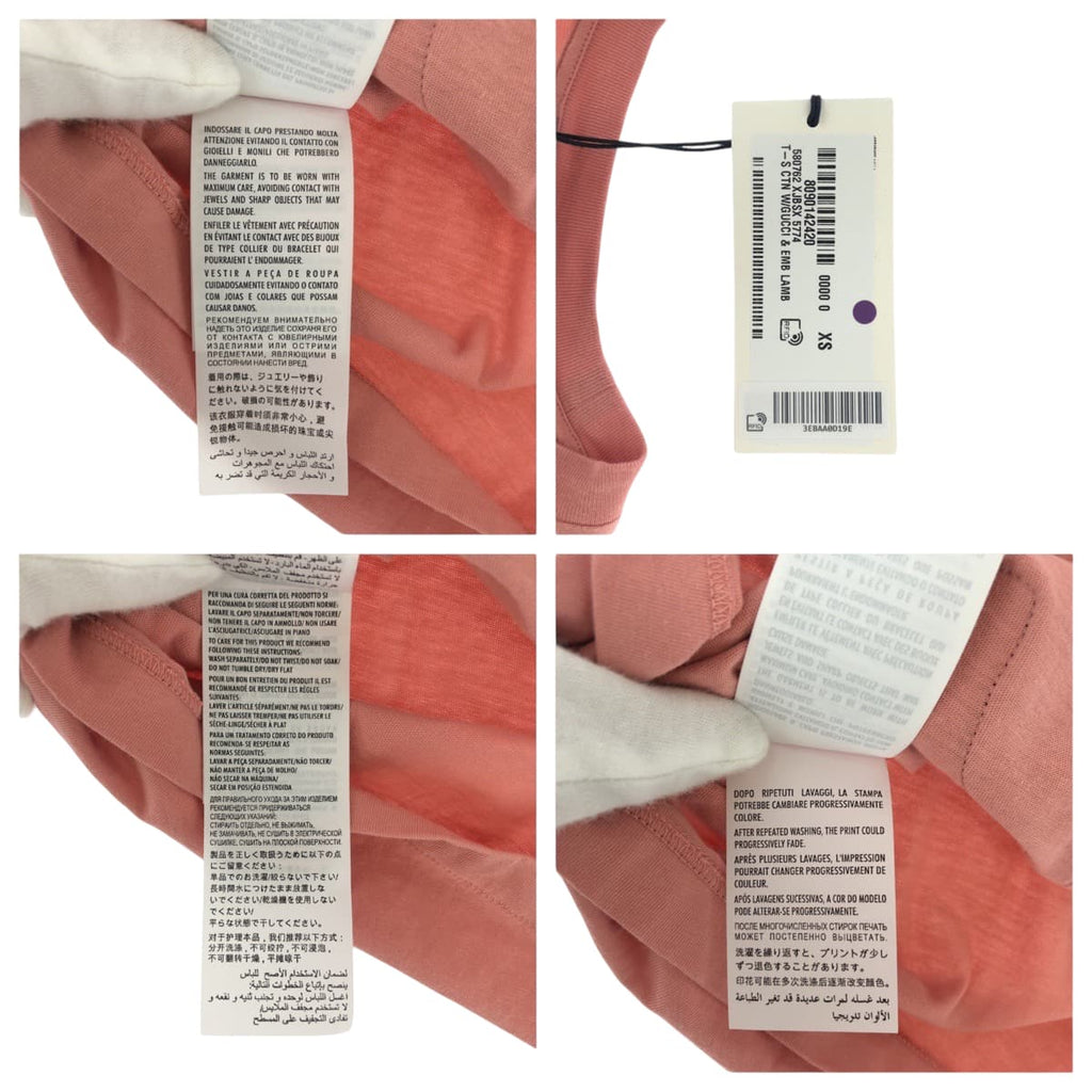 Pre-loved Gucci shirt for women in coral with care tags and labels displaying designer details