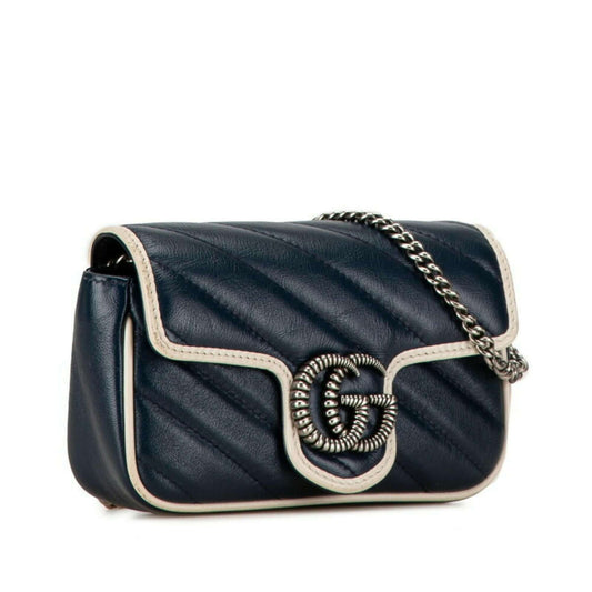 Gucci GG Marmont Chain Shoulder Bag 574969 Navy White Leather Women's GUCCI - Mansii