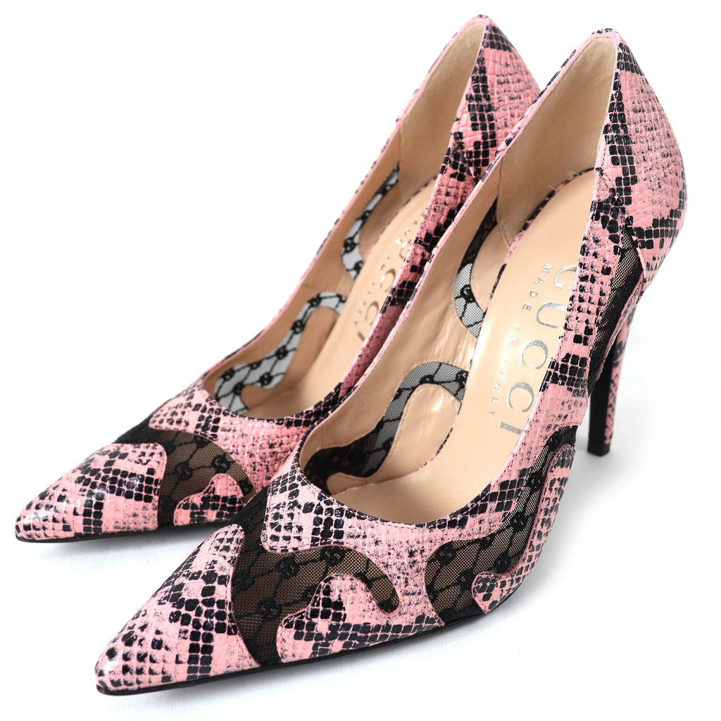 Gucci pink leather pumps featuring a stylish design with a pointed toe and elegant high heel