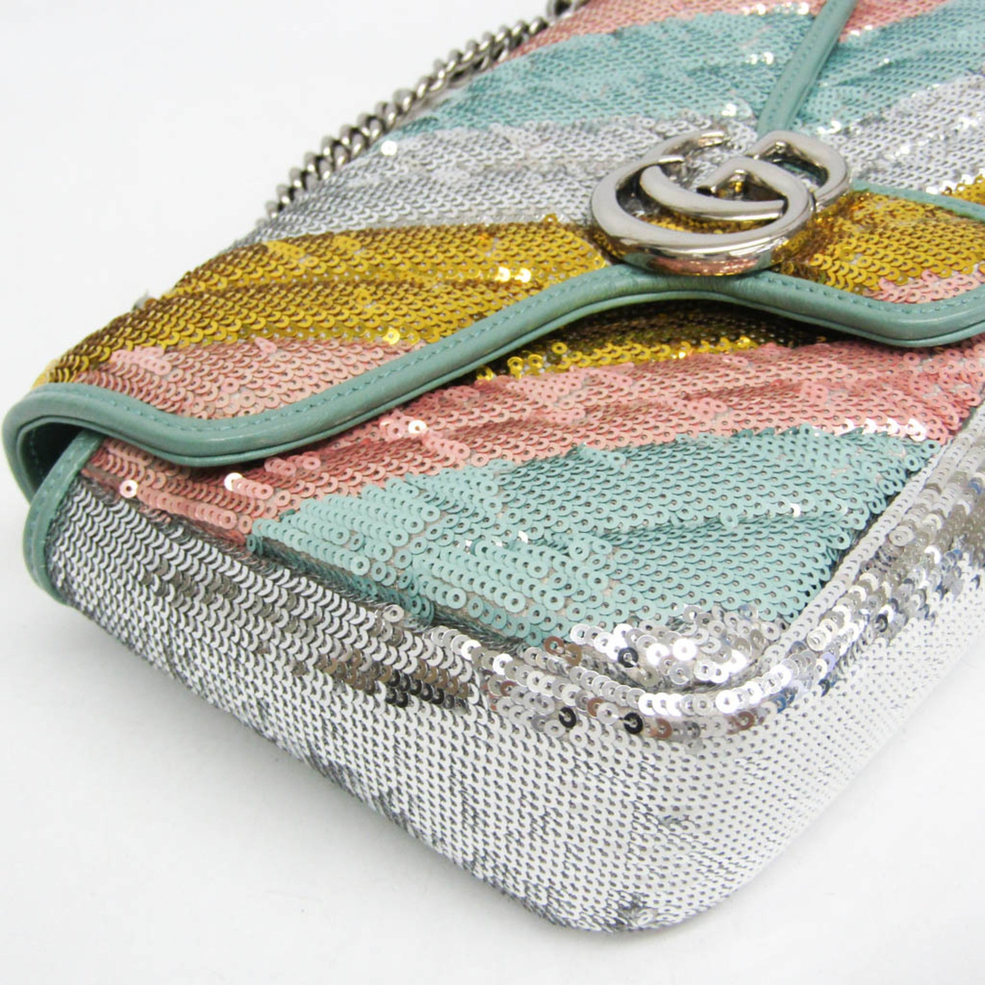 GUCCI Pre-Loved GG Marmont shoulder bag with colorful sequins and chain strap for stylish looks