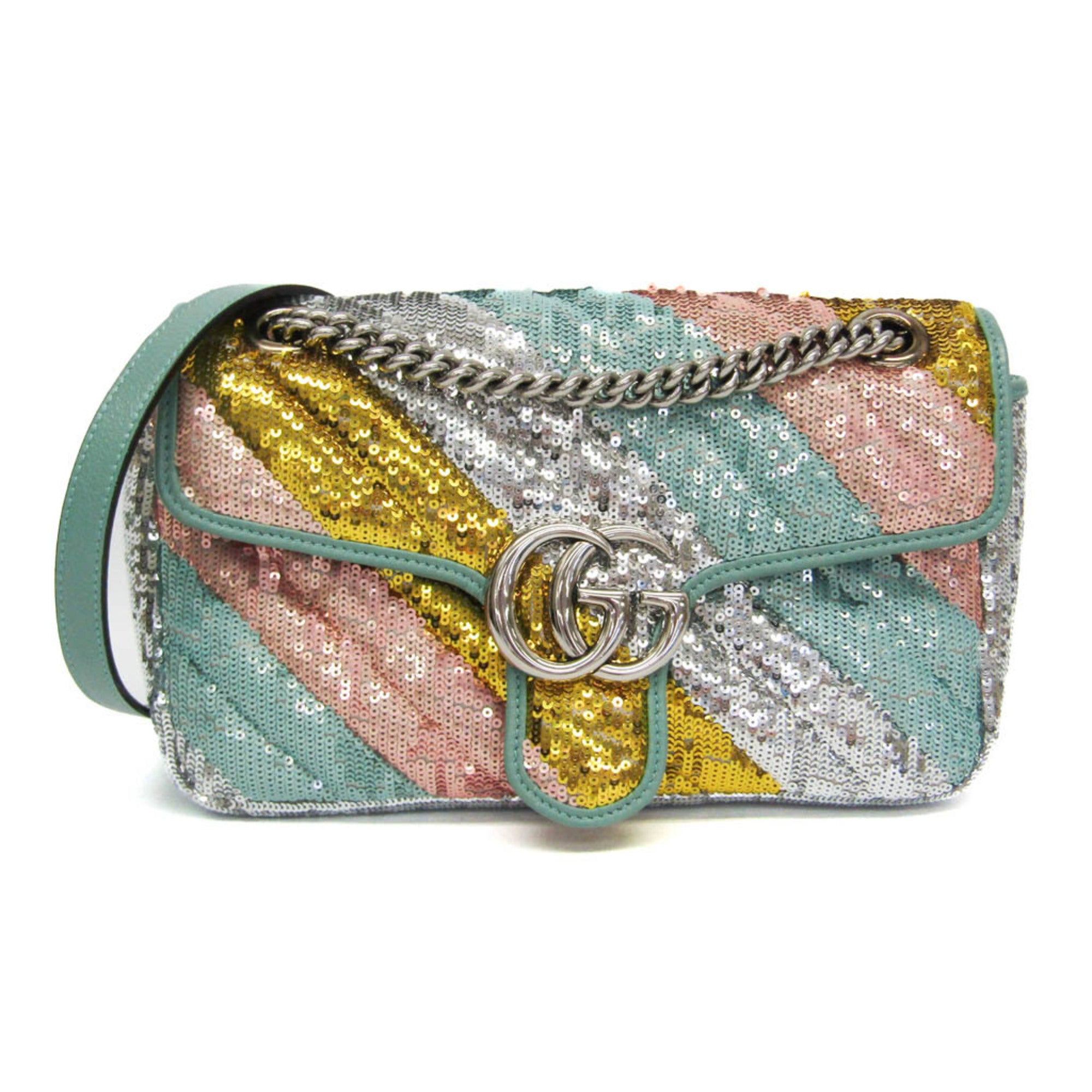GUCCI Pre-Loved GG Marmont shoulder bag in multicolored sequin design with a chain strap